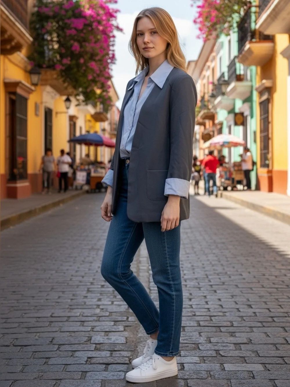 Gray open blazer with built in shirt NEW LARGE